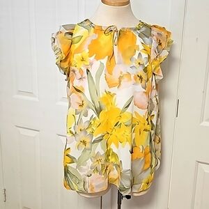 Black Tape, women's 1X floral print blouse. Fairycore. Lined‎